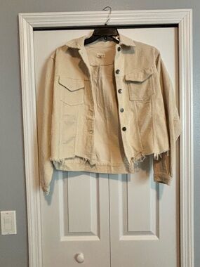 POL Cropped Beige Corduroy Button-Up Jacket